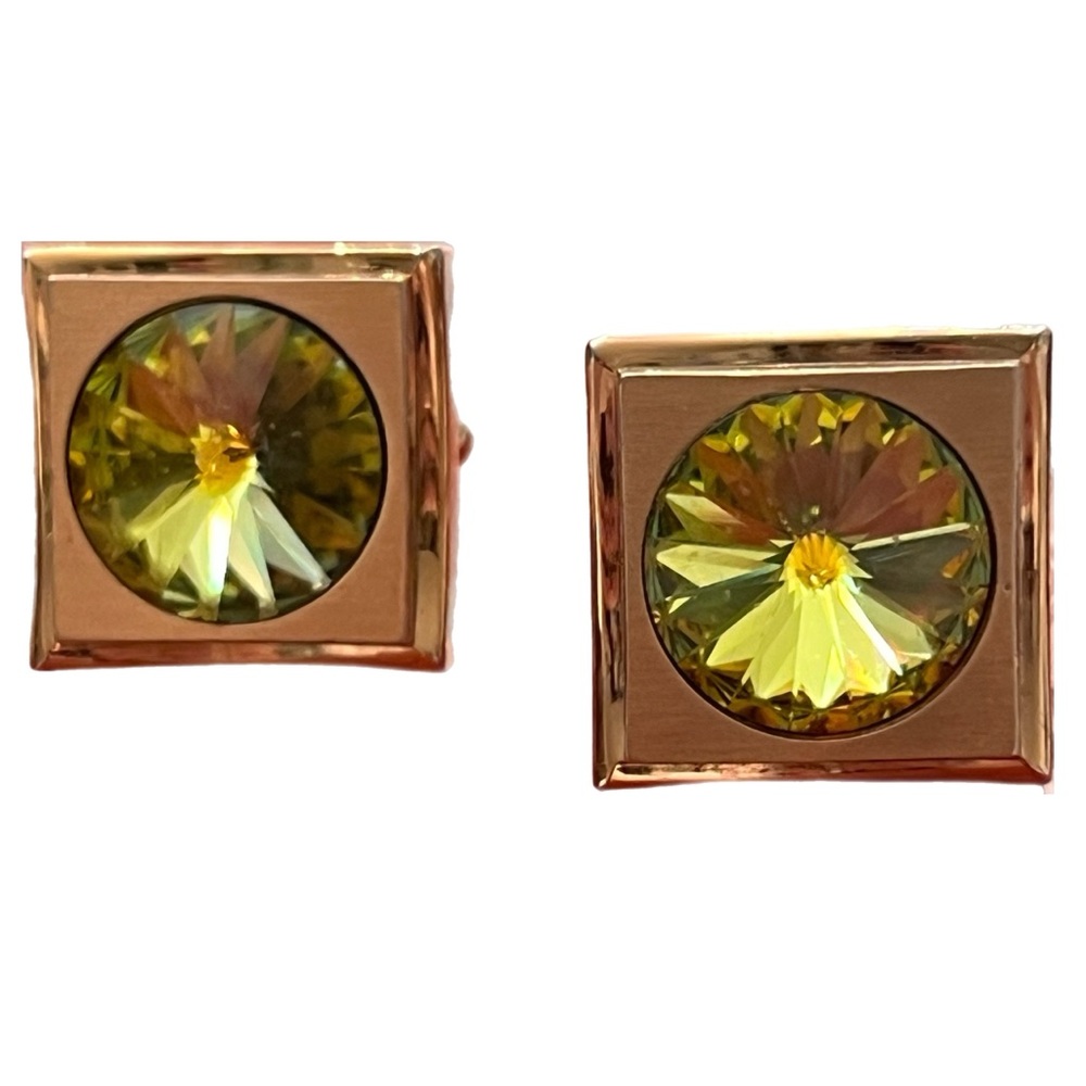 HICKOK VTG Rivoli Large Crystal goldtone Cufflinks